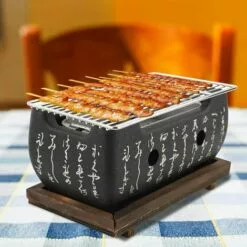 BARES Barbecue Au Charbon De Bois, Four Rectangulaire Cuisine Japonaise Cuisinière Au Charbon De Bois De Table Grill Barbecue Poêle à Alcool Barbecue Portable Avec Grillage Grillagé Et Base En Bois -France Barbecue Soldes Boutique 36027223 3