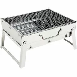 HAPPYSHOPPING Grand Menage Exterieur En Acier Blanc 3-5 Personnes Gril Au Charbon De Bois En Acier Inoxydable Gril Pliant Portable