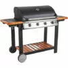 Dmora Barbecue à Gaz 4 Feux, En Métal Et étagères En Bois, Cm144 X 56 X H106 -France Barbecue Soldes Boutique 38602102 1