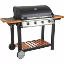 Dmora Barbecue à Gaz 4 Feux, En Métal Et étagères En Bois, Cm144 X 56 X H106