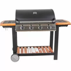 Dmora Barbecue à Gaz 4 Feux, En Métal Et étagères En Bois, Cm144 X 56 X H106 -France Barbecue Soldes Boutique 38602102 3