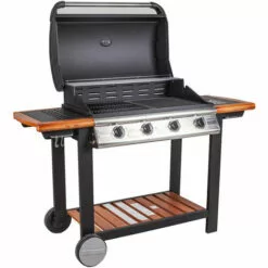 Dmora Barbecue à Gaz 4 Feux, En Métal Et étagères En Bois, Cm144 X 56 X H106 -France Barbecue Soldes Boutique 38602102 4