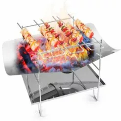 ASUPERMALL Barbecue Pliant, Support A Bois De Chauffage Exterieur En Acier Inoxydable, Outil De Pique-Nique Portable Pour Rechaud De Camping Au Charbon De Bois, Type 2 (A L'Exclusion Du Filet De Cuisson)