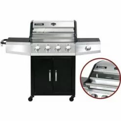 HABITAT & JARDIN Barbecue Gaz Avec Couvercle En Verre "Bingo 5" - 4 Brûleurs + 1 Latéral + Housse Protection - 15.2 KW - Noir