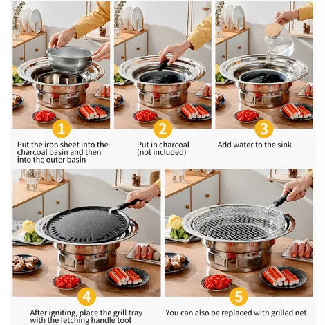 ASUPERMALL 13 Pouces Coréen Barbecue Grill Multifonctionnel Charbon De Bois Barbecue Gril Rond Camping Gril Cuisinière Table Fumeur Gril Grillé Net Et Plateau Pour Cour Pique-Nique Plage Barbecue, Argent 7 ASUPERMALL 13 Pouces Coréen Barbecue Grill Multifonctionnel Charbon De Bois Barbecue Gril Rond Camping Gril Cuisinière Table Fumeur Gril Grillé Net Et Plateau Pour Cour Pique-Nique Plage Barbecue, Argent – Image 5