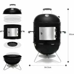 PEDY Barbecue Fumoir 18'' De Bois , Avec Bol D'eau, évacuation D'air Réglable, 3 Grilles Et Thermomètre, 64,5*47,5*90 Cm -France Barbecue Soldes Boutique 42612684 3