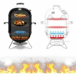 PEDY Barbecue Fumoir 18'' De Bois , Avec Bol D'eau, évacuation D'air Réglable, 3 Grilles Et Thermomètre, 64,5*47,5*90 Cm -France Barbecue Soldes Boutique 42612684 4