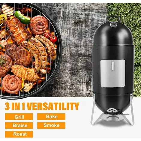 PEDY Barbecue Fumoir 3-en-1 Avec Bol D'eau, 2 Grilles De Gril Et Thermomètre,46,5 X 46,5 X 117 Cm 7 PEDY Barbecue Fumoir 3-en-1 Avec Bol D'eau, 2 Grilles De Gril Et Thermomètre,46,5 X 46,5 X 117 Cm – Image 5