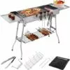 PEDY Barbecue Charbon Avec Double Ailes Pliantes En Acier Inoxydable (122 X 30 X 75 Cm)
