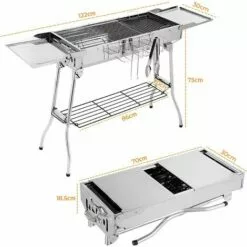 PEDY Barbecue Charbon Avec Double Ailes Pliantes En Acier Inoxydable (122 X 30 X 75 Cm) -France Barbecue Soldes Boutique 42612699 2