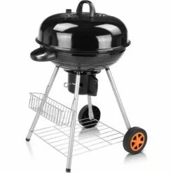 Gizcam Barbecue à Charbon De Bois 22’’ Ø 57 Cm BBQ Grill Ronde En Émail Noir FUMOIR Smoker Mobile à Roulettes Système D'Aération Avec Couvercle Détachable Et Thermomètre Intégré Pour Camping Au Jardin
