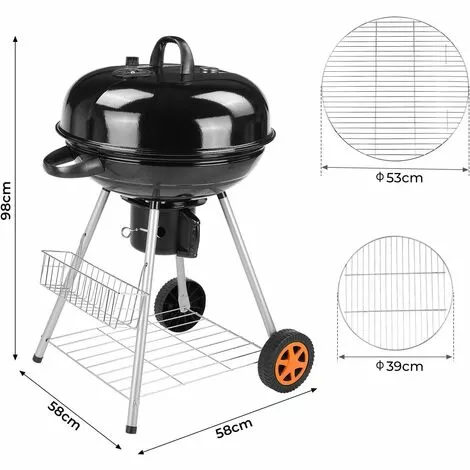 Gizcam Barbecue à Charbon De Bois 22’’ Ø 57 Cm BBQ Grill Ronde En Émail Noir FUMOIR Smoker Mobile à Roulettes Système D'Aération Avec Couvercle Détachable Et Thermomètre Intégré Pour Camping Au Jardin 4 Gizcam Barbecue à Charbon De Bois 22’’ Ø 57 Cm BBQ Grill Ronde En Émail Noir FUMOIR Smoker Mobile à Roulettes Système D'Aération Avec Couvercle Détachable Et Thermomètre Intégré Pour Camping Au Jardin – Image 2