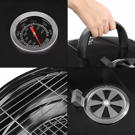 Gizcam Barbecue à Charbon De Bois 22’’ Ø 57 Cm BBQ Grill Ronde En Émail Noir FUMOIR Smoker Mobile à Roulettes Système D'Aération Avec Couvercle Détachable Et Thermomètre Intégré Pour Camping Au Jardin 6 Gizcam Barbecue à Charbon De Bois 22’’ Ø 57 Cm BBQ Grill Ronde En Émail Noir FUMOIR Smoker Mobile à Roulettes Système D'Aération Avec Couvercle Détachable Et Thermomètre Intégré Pour Camping Au Jardin – Image 4