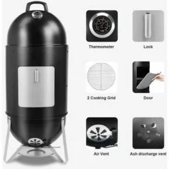 BAMNY Barbecue Fumoir Smoker, Multifonctions BBQ Grill à Charbon, 3 En 1 Barbecue Charbon De Bois Avec Bol D'eau, 2 Grilles De Fumage Et Thermomètre, évacuation D'air Réglable, 46,5 * 46,5 * 117 Cm 9 BAMNY Barbecue Fumoir Smoker, Multifonctions BBQ Grill à Charbon, 3 En 1 Barbecue Charbon De Bois Avec Bol D'eau, 2 Grilles De Fumage Et Thermomètre, évacuation D'air Réglable, 46,5 * 46,5 * 117 Cm -France Barbecue Soldes Boutique 42732213 3