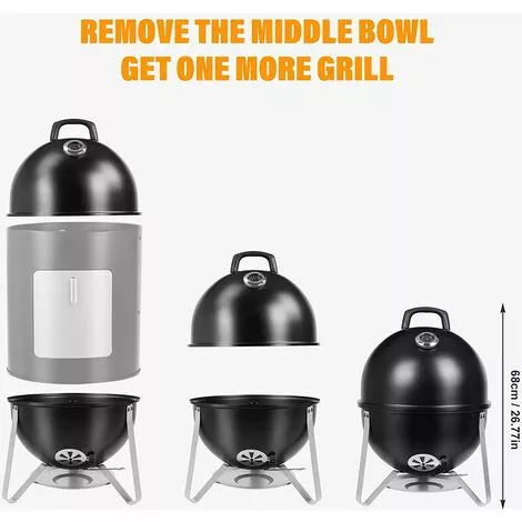 BAMNY Barbecue Fumoir Smoker, Multifonctions BBQ Grill à Charbon, 3 En 1 Barbecue Charbon De Bois Avec Bol D'eau, 2 Grilles De Fumage Et Thermomètre, évacuation D'air Réglable, 46,5 * 46,5 * 117 Cm 6 BAMNY Barbecue Fumoir Smoker, Multifonctions BBQ Grill à Charbon, 3 En 1 Barbecue Charbon De Bois Avec Bol D'eau, 2 Grilles De Fumage Et Thermomètre, évacuation D'air Réglable, 46,5 * 46,5 * 117 Cm – Image 4