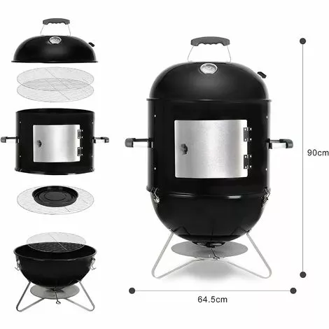 BAMNY 18'' Barbecue Fumoir Smoker, Multifonctions BBQ Grill à Charbon, 3 En 1 Barbecue Charbon De Bois Avec Bol D'eau, évacuation D'air Réglable, 3 Grilles Et Thermomètre, 64,5*47,5*90 Cm 5 BAMNY 18'' Barbecue Fumoir Smoker, Multifonctions BBQ Grill à Charbon, 3 En 1 Barbecue Charbon De Bois Avec Bol D'eau, évacuation D'air Réglable, 3 Grilles Et Thermomètre, 64,5*47,5*90 Cm – Image 3