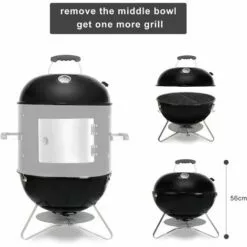 BAMNY 18'' Barbecue Fumoir Smoker, Multifonctions BBQ Grill à Charbon, 3 En 1 Barbecue Charbon De Bois Avec Bol D'eau, évacuation D'air Réglable, 3 Grilles Et Thermomètre, 64,5*47,5*90 Cm 10 BAMNY 18'' Barbecue Fumoir Smoker, Multifonctions BBQ Grill à Charbon, 3 En 1 Barbecue Charbon De Bois Avec Bol D'eau, évacuation D'air Réglable, 3 Grilles Et Thermomètre, 64,5*47,5*90 Cm -France Barbecue Soldes Boutique 42734204 4