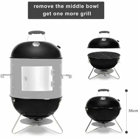 BAMNY 18'' Barbecue Fumoir Smoker, Multifonctions BBQ Grill à Charbon, 3 En 1 Barbecue Charbon De Bois Avec Bol D'eau, évacuation D'air Réglable, 3 Grilles Et Thermomètre, 64,5*47,5*90 Cm 6 BAMNY 18'' Barbecue Fumoir Smoker, Multifonctions BBQ Grill à Charbon, 3 En 1 Barbecue Charbon De Bois Avec Bol D'eau, évacuation D'air Réglable, 3 Grilles Et Thermomètre, 64,5*47,5*90 Cm – Image 4