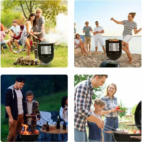 BAMNY 18'' Barbecue Fumoir Smoker, Multifonctions BBQ Grill à Charbon, 3 En 1 Barbecue Charbon De Bois Avec Bol D'eau, évacuation D'air Réglable, 3 Grilles Et Thermomètre, 64,5*47,5*90 Cm 7 BAMNY 18'' Barbecue Fumoir Smoker, Multifonctions BBQ Grill à Charbon, 3 En 1 Barbecue Charbon De Bois Avec Bol D'eau, évacuation D'air Réglable, 3 Grilles Et Thermomètre, 64,5*47,5*90 Cm – Image 5