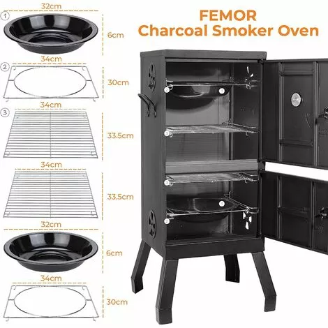 BAMNY Barbecue Fumoir Smoker, Four Fumoir, Barbecue à Charbon De Bois, Multifonctions BBQ Grill Avec Thermomètre Intégré, Porte à Double Paroi En Inox Noir, 102*40.5*37.5 Cm, Pour Camping Au Jardin 4 BAMNY Barbecue Fumoir Smoker, Four Fumoir, Barbecue à Charbon De Bois, Multifonctions BBQ Grill Avec Thermomètre Intégré, Porte à Double Paroi En Inox Noir, 102*40.5*37.5 Cm, Pour Camping Au Jardin – Image 2