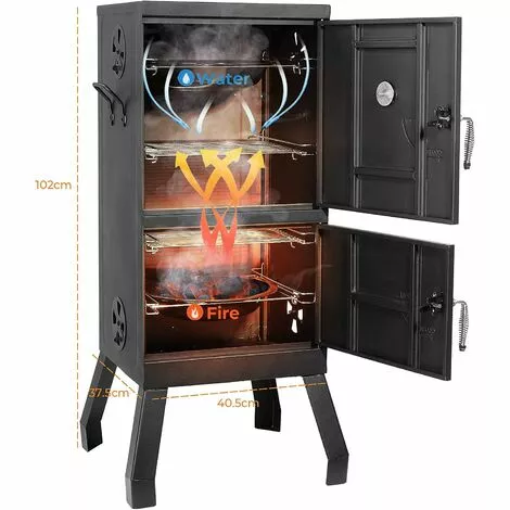 BAMNY Barbecue Fumoir Smoker, Four Fumoir, Barbecue à Charbon De Bois, Multifonctions BBQ Grill Avec Thermomètre Intégré, Porte à Double Paroi En Inox Noir, 102*40.5*37.5 Cm, Pour Camping Au Jardin 5 BAMNY Barbecue Fumoir Smoker, Four Fumoir, Barbecue à Charbon De Bois, Multifonctions BBQ Grill Avec Thermomètre Intégré, Porte à Double Paroi En Inox Noir, 102*40.5*37.5 Cm, Pour Camping Au Jardin – Image 3