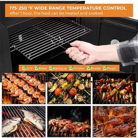 BAMNY Barbecue Fumoir Smoker, Four Fumoir, Barbecue à Charbon De Bois, Multifonctions BBQ Grill Avec Thermomètre Intégré, Porte à Double Paroi En Inox Noir, 102*40.5*37.5 Cm, Pour Camping Au Jardin 6 BAMNY Barbecue Fumoir Smoker, Four Fumoir, Barbecue à Charbon De Bois, Multifonctions BBQ Grill Avec Thermomètre Intégré, Porte à Double Paroi En Inox Noir, 102*40.5*37.5 Cm, Pour Camping Au Jardin – Image 4