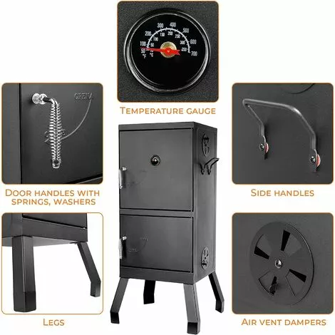 BAMNY Barbecue Fumoir Smoker, Four Fumoir, Barbecue à Charbon De Bois, Multifonctions BBQ Grill Avec Thermomètre Intégré, Porte à Double Paroi En Inox Noir, 102*40.5*37.5 Cm, Pour Camping Au Jardin 7 BAMNY Barbecue Fumoir Smoker, Four Fumoir, Barbecue à Charbon De Bois, Multifonctions BBQ Grill Avec Thermomètre Intégré, Porte à Double Paroi En Inox Noir, 102*40.5*37.5 Cm, Pour Camping Au Jardin – Image 5