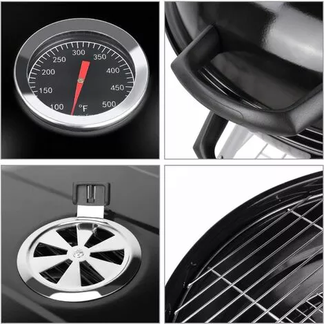 BAMNY Barbecue à Charbon De Bois 22’’ ? 57 Cm BBQ Grill Ronde En émail Noir FUMOIR Smoker Mobile à Roulettes Système D'aération Avec Couvercle Réversible Et Thermomètre Intégré Pour Camping Au Jardin 6 BAMNY Barbecue à Charbon De Bois 22’’ ? 57 Cm BBQ Grill Ronde En émail Noir FUMOIR Smoker Mobile à Roulettes Système D'aération Avec Couvercle Réversible Et Thermomètre Intégré Pour Camping Au Jardin – Image 4