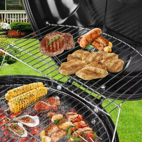 BAMNY Barbecue à Charbon De Bois 22’’ ? 57 Cm BBQ Grill Ronde En émail Noir FUMOIR Smoker Mobile à Roulettes Système D'aération Avec Couvercle Réversible Et Thermomètre Intégré Pour Camping Au Jardin 7 BAMNY Barbecue à Charbon De Bois 22’’ ? 57 Cm BBQ Grill Ronde En émail Noir FUMOIR Smoker Mobile à Roulettes Système D'aération Avec Couvercle Réversible Et Thermomètre Intégré Pour Camping Au Jardin – Image 5