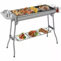 BAMNY Barbecue à Charbon, Barbecue Pliant Portable, BBQ De Table En Acier Inoxydable, Pour Barbecue De Jardin, Extérieur Camping Et Pique Nique, AVCE Poêle à Frire Antiadhésive (pour 5-10 Personnes)