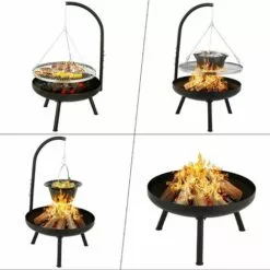 PEDY Brasero Exterieur Avec Gril Suspendu, Foyer Avec Gril Suspendu Réglable En Hauteur, Gril Pivotant Barbecue Avec Brasero, Réglable En Hauteur 4 Niveaux, Ø70cm Brasero Extérieur, Ø64,5cm Grill -France Barbecue Soldes Boutique 44493753 5