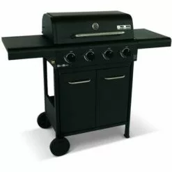 ALICE'S GARDEN Barbecue BONACIEUX Noir Et Inox Au Gaz 4 Brûleurs Avec Rangement 2 Tablettes Rabattables 2 Roues PVC - Noir