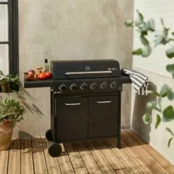 ALICE'S GARDEN Barbecue BONACIEUX Noir Et Inox Au Gaz 6 Brûleurs Avec Rangement 2 Tablettes Rabattables 2 Roues PVC - Noir -France Barbecue Soldes Boutique 44638752 3