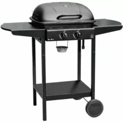 ALICE'S GARDEN Barbecue à Gaz 2 Brûleurs - JUSSAC - Avec Thermomètre Et Deux Tablettes Latérales- Noir - Noir