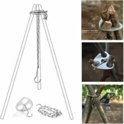 Gril Pivotant,Trépied De Cuisine En Plein Air Pliant Campfire Griller,Trépied De Camping,Support De Pot Suspendu Pour Trépied De Camping Portable,Cintre De Support De Barbecue Fontainebleau 4Pcs Argent -France Barbecue Soldes Boutique 44813542 4