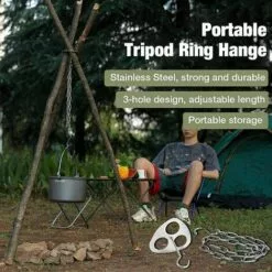 Gril Pivotant,Trépied De Cuisine En Plein Air Pliant Campfire Griller,Trépied De Camping,Support De Pot Suspendu Pour Trépied De Camping Portable,Cintre De Support De Barbecue Fontainebleau 4Pcs Argent -France Barbecue Soldes Boutique 44813542 5