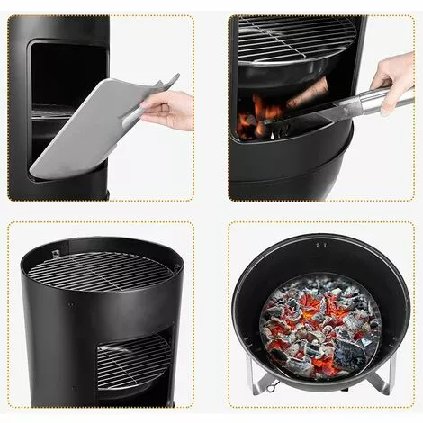 Femor Barbecue Fumoir Smoker, Multifonctions BBQ Grill à Charbon, 3 En 1 Barbecue Charbon De Bois Avec Bol D'eau, 2 Grilles De Fumage Et Thermomètre, évacuation D'air Réglable, 46,5 * 46,5 * 117 Cm 6 Femor Barbecue Fumoir Smoker, Multifonctions BBQ Grill à Charbon, 3 En 1 Barbecue Charbon De Bois Avec Bol D'eau, 2 Grilles De Fumage Et Thermomètre, évacuation D'air Réglable, 46,5 * 46,5 * 117 Cm – Image 4