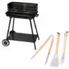 LOLA HOME Pack Barbecue Au Charbon Et 3 Accessoires Milena Avec Grille Et Roues En Acier Noir -France Barbecue Soldes Boutique 44933937 1