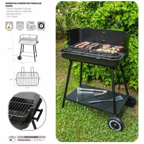LOLA HOME Pack Barbecue Au Charbon Et 3 Accessoires Milena Avec Grille Et Roues En Acier Noir 4 LOLA HOME Pack Barbecue Au Charbon Et 3 Accessoires Milena Avec Grille Et Roues En Acier Noir – Image 2