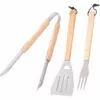 LOLAHOME Set De 3 Accessoires De Barbecue En Acier Inoxydable Et Bois Naturel -France Barbecue Soldes Boutique 44938378 1