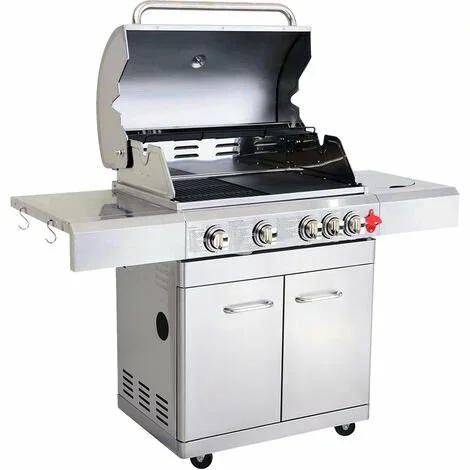 Barbecue Gaz INOX 4 Brûleurs +1 Réchaud 17.5KW,inclus Grill Et Plancha & Thermomètre,Puissance Totale 17.5KW,- PHÉNIX GREADEN - Inox 3 Barbecue Gaz INOX 4 Brûleurs +1 Réchaud 17.5KW,inclus Grill Et Plancha & Thermomètre,Puissance Totale 17.5KW,- PHÉNIX GREADEN - Inox