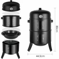 AICOK Barbecue 3 En 1, Grill, Fumoir, Smoker Avec Thermomètre Et Crochets Pour Fumer - Charbon De Bois Noir