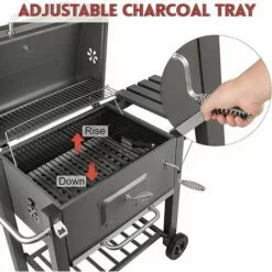 BIGZZIA Barbecue à Charbon Avec Couvercle Type Fumoir - 2 Roues + Tablette Latérale Et Crochet - 137 X 46 X 106 Cm - Noir -France Barbecue Soldes Boutique 46454101 3