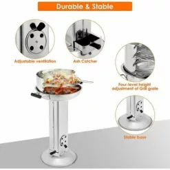 BAMNY Barbecue Sur Pied En Acier Inoxydable, Gril à Colonne, ? 39 Cm Gril à Charbon, Grille De Gril Réglable En Hauteur, Cendrier Et Régulateur De Ventilation, Avec Poignée, 52 * 43 * 84,5 Cm -France Barbecue Soldes Boutique 46605818 3