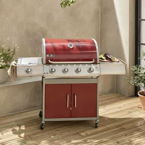 ALICE'S GARDEN Barbecue Gaz Inox 17kW - Richelieu Rouge - Barbecue 5 Brûleurs Dont 1 Feu Latéral. Côté Grill Et Côté Plancha - Rouge 4 ALICE'S GARDEN Barbecue Gaz Inox 17kW - Richelieu Rouge - Barbecue 5 Brûleurs Dont 1 Feu Latéral. Côté Grill Et Côté Plancha - Rouge – Image 2