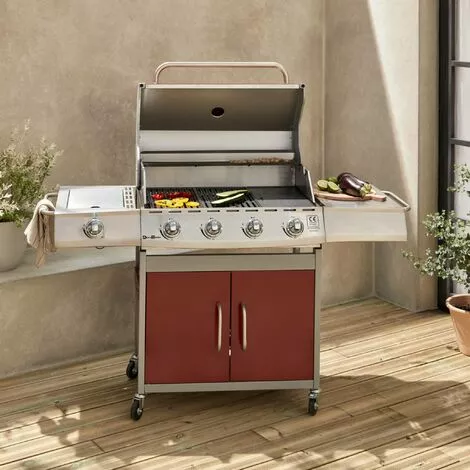 ALICE'S GARDEN Barbecue Gaz Inox 17kW - Richelieu Rouge - Barbecue 5 Brûleurs Dont 1 Feu Latéral. Côté Grill Et Côté Plancha - Rouge 5 ALICE'S GARDEN Barbecue Gaz Inox 17kW - Richelieu Rouge - Barbecue 5 Brûleurs Dont 1 Feu Latéral. Côté Grill Et Côté Plancha - Rouge – Image 3