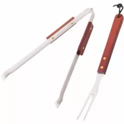 LOLA HOME Set De 2 Accessoires De Barbecue En Inox Et Bois Marron