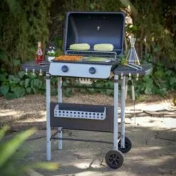 LOLAHOME Barbecue à Gaz Annika Avec 2 Brûleurs En Acier Noir 105x49x100 Cm