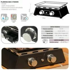 LOLA HOME Plancha à Gaz Portable Sanne Avec 2 Brûleurs En Acier Noir 36x48x22 Cm
