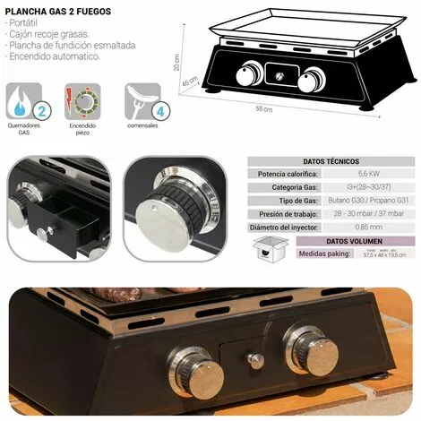LOLA HOME Plancha à Gaz Portable Sanne Avec 2 Brûleurs En Acier Noir 36x48x22 Cm 3 LOLA HOME Plancha à Gaz Portable Sanne Avec 2 Brûleurs En Acier Noir 36x48x22 Cm